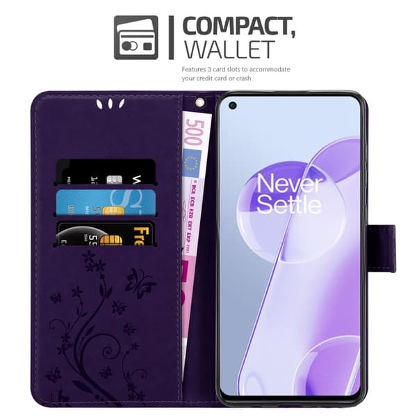 Deksel til OnePlus 9RT 5G Lommebokdeksel i blomster design med magnetisk lukking, stativfunksjon og kortplasser