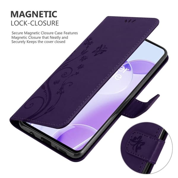 Deksel til OnePlus 9RT 5G Lommebokdeksel i blomster design med magnetisk lukking, stativfunksjon og kortplasser