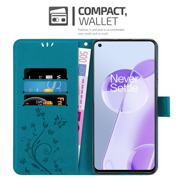 Deksel til OnePlus 9RT 5G Lommebokdeksel i blomster design med magnetisk lukking, stativfunksjon og kortplasser