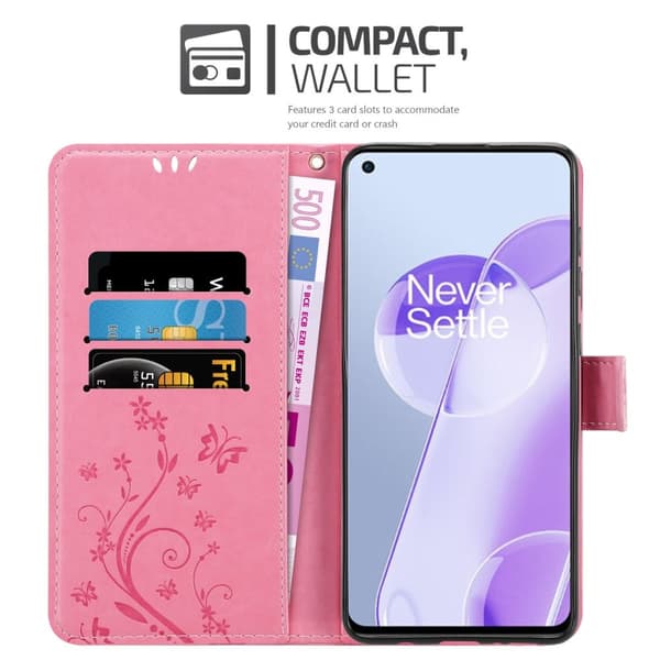 Deksel til OnePlus 9RT 5G Lommebokdeksel i blomster design med magnetisk lukking, stativfunksjon og kortplasser