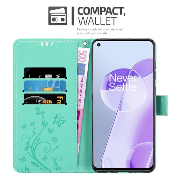 Deksel til OnePlus 9RT 5G Lommebokdeksel i blomster design med magnetisk lukking, stativfunksjon og kortplasser