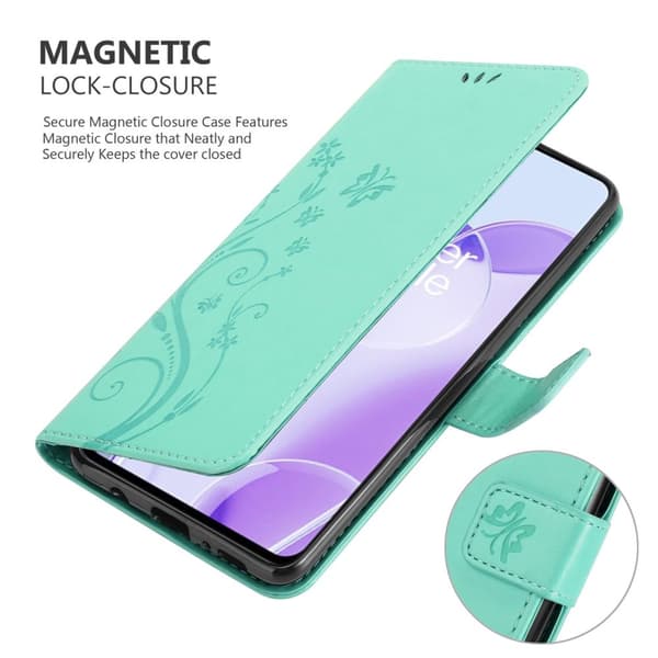Deksel til OnePlus 9RT 5G Lommebokdeksel i blomster design med magnetisk lukking, stativfunksjon og kortplasser