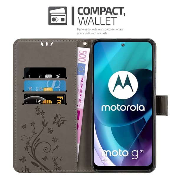 Motorola MOTO G71 5G Skal Fodral i blomdesign Mobilskydd Case Cover med magnetisk stängning, ståfunktion och kortplatser