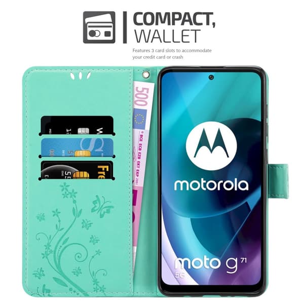 Motorola MOTO G71 5G Skal Fodral i blomdesign Mobilskydd Case Cover med magnetisk stängning, ståfunktion och kortplatser