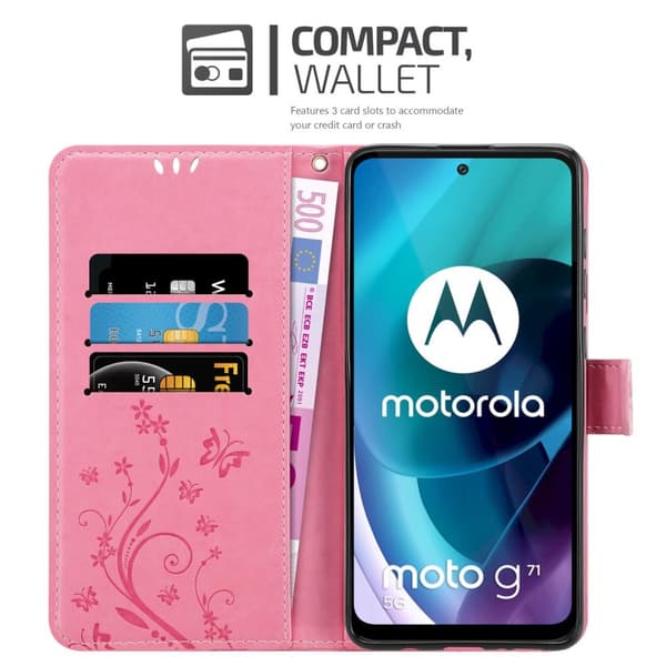 Motorola MOTO G71 5G Skal Fodral i blomdesign Mobilskydd Case Cover med magnetisk stängning, ståfunktion och kortplatser