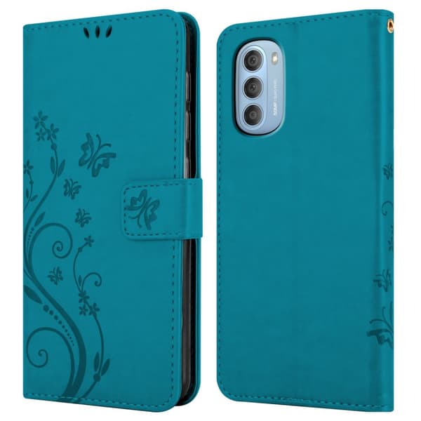 Deksel til Motorola MOTO G51 5G Lommebokdeksel i blomster design med magnetisk lukking, stativfunksjon og kortplasser