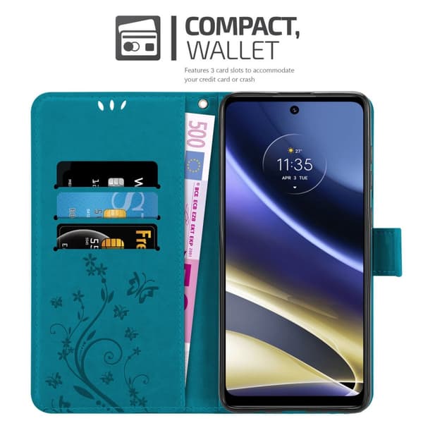 Deksel til Motorola MOTO G51 5G Lommebokdeksel i blomster design med magnetisk lukking, stativfunksjon og kortplasser