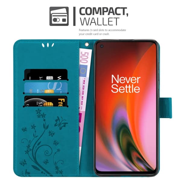 Deksel til OnePlus Nord 2 5G Lommebokdeksel i blomster design med magnetisk lukking, stativfunksjon og kortplasser