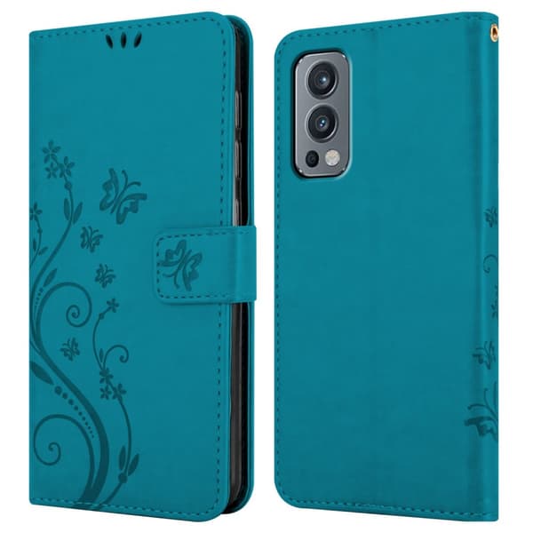 Deksel til OnePlus Nord 2 5G Lommebokdeksel i blomster design med magnetisk lukking, stativfunksjon og kortplasser