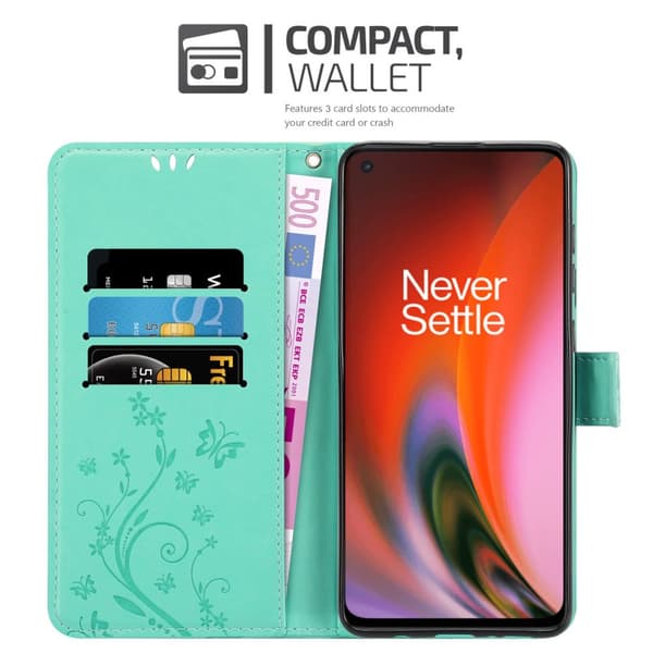 Deksel til OnePlus Nord 2 5G Lommebokdeksel i blomster design med magnetisk lukking, stativfunksjon og kortplasser