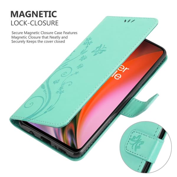 Deksel til OnePlus Nord 2 5G Lommebokdeksel i blomster design med magnetisk lukking, stativfunksjon og kortplasser