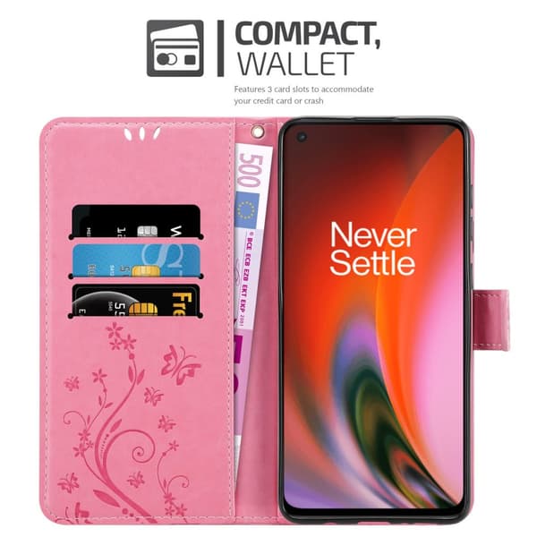 Deksel til OnePlus Nord 2 5G Lommebokdeksel i blomster design med magnetisk lukking, stativfunksjon og kortplasser