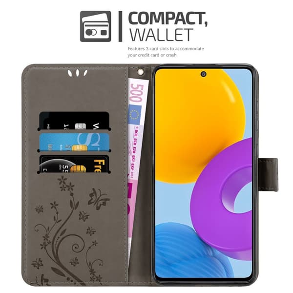 Deksel til Samsung Galaxy M52 5G Lommebokdeksel i blomster design med magnetisk lukking, stativfunksjon og kortplasser
