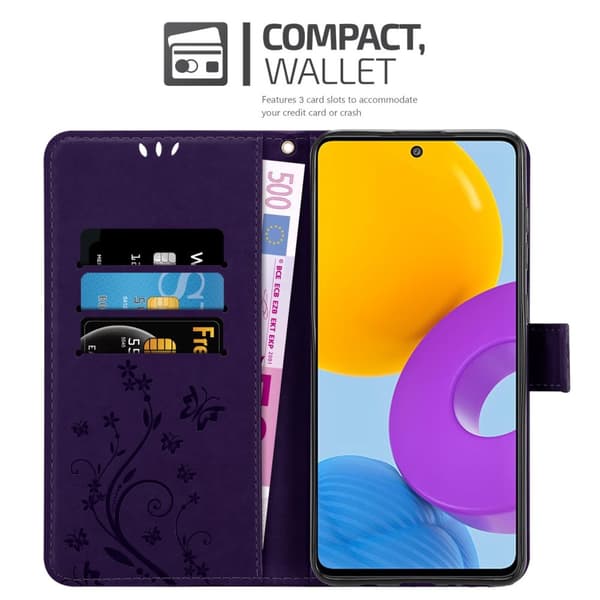 Deksel til Samsung Galaxy M52 5G Lommebokdeksel i blomster design med magnetisk lukking, stativfunksjon og kortplasser