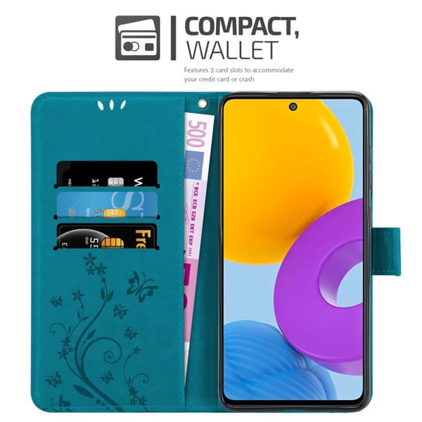 Deksel til Samsung Galaxy M52 5G Lommebokdeksel i blomster design med magnetisk lukking, stativfunksjon og kortplasser