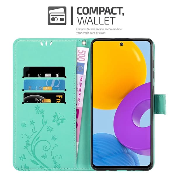 Deksel til Samsung Galaxy M52 5G Lommebokdeksel i blomster design med magnetisk lukking, stativfunksjon og kortplasser