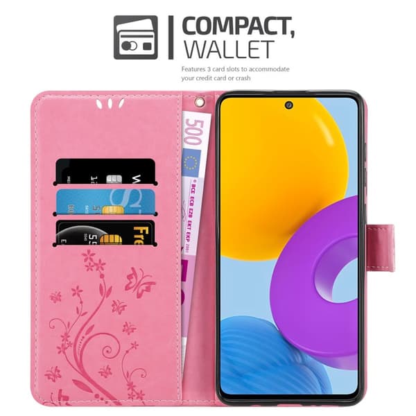 Deksel til Samsung Galaxy M52 5G Lommebokdeksel i blomster design med magnetisk lukking, stativfunksjon og kortplasser
