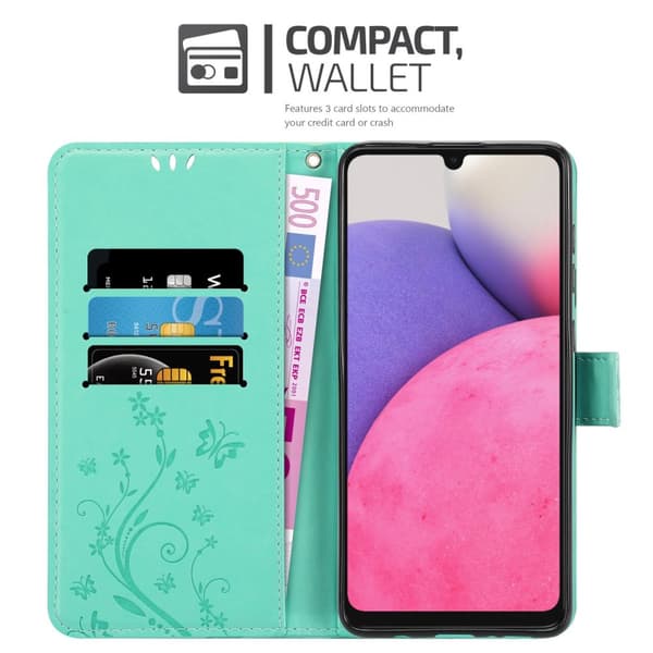 Samsung Galaxy A33 5G Suojakotelo Suojakuori Lompakkokotelo Matkapuhelinkotelo Kukat jossa on magneettisuljenta, jalusta-toiminto ja korttipaikat