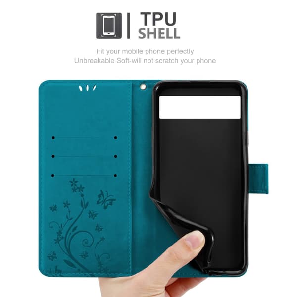 Google PIXEL 6 Skal Fodral i blomdesign Mobilskydd Case Cover med magnetisk stängning, ståfunktion och kortplatser