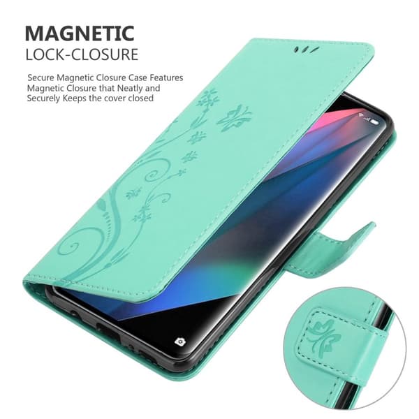 Oppo FIND X3 PRO Suojakotelo Suojakuori Lompakkokotelo Matkapuhelinkotelo Kukat jossa on magneettisuljenta, jalusta-toiminto ja korttipaikat