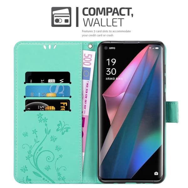 Oppo FIND X3 PRO Suojakotelo Suojakuori Lompakkokotelo Matkapuhelinkotelo Kukat jossa on magneettisuljenta, jalusta-toiminto ja korttipaikat