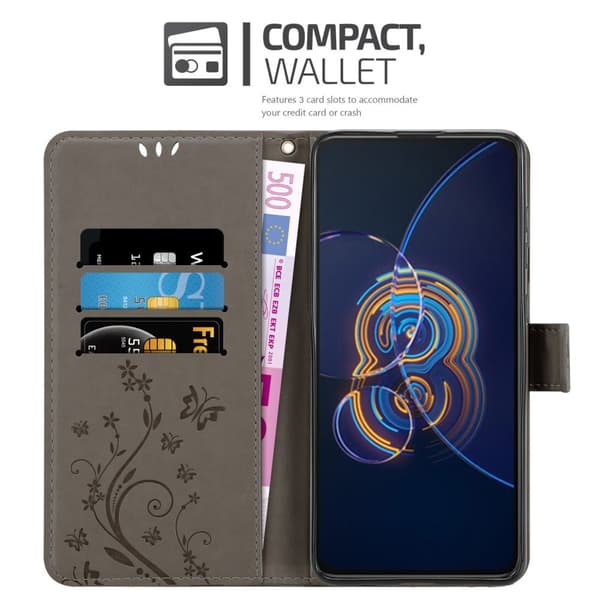 Deksel til Asus ZenFone 8 FLIP Lommebokdeksel i blomster design med magnetisk lukking, stativfunksjon og kortplasser