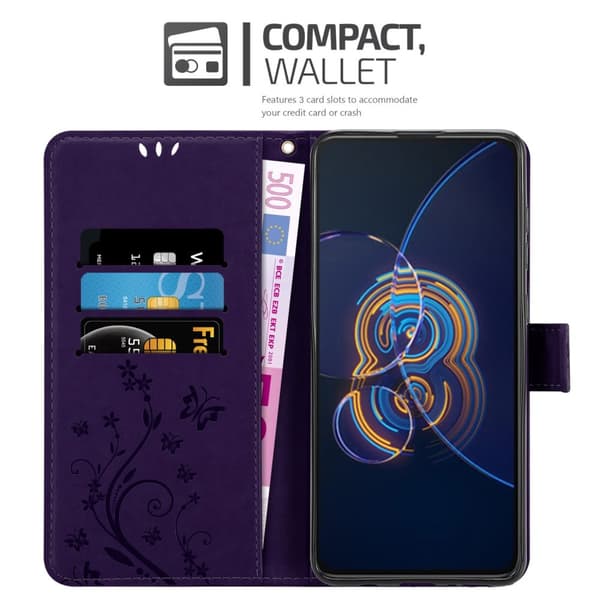 Deksel til Asus ZenFone 8 FLIP Lommebokdeksel i blomster design med magnetisk lukking, stativfunksjon og kortplasser