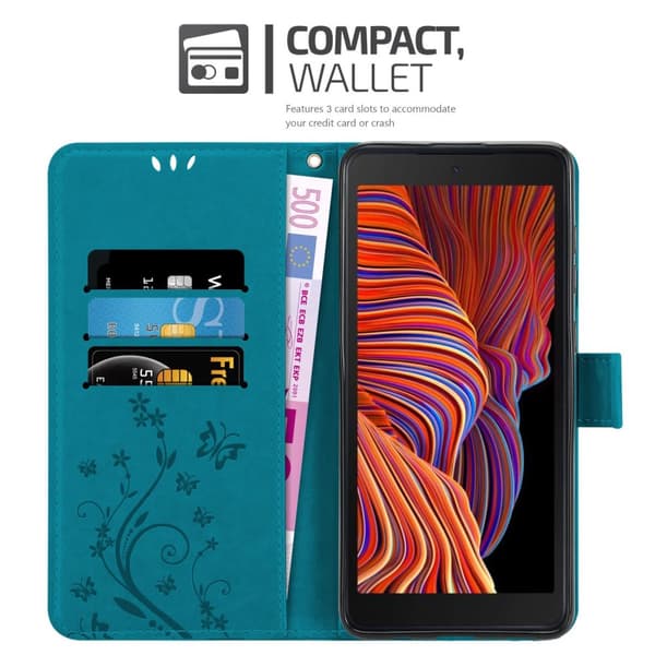 Samsung Galaxy XCover 5 Suojakotelo Suojakuori Lompakkokotelo Matkapuhelinkotelo Kukat jossa on magneettisuljenta, jalusta-toiminto ja korttipaikat