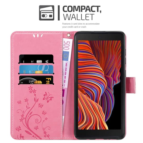 Samsung Galaxy XCover 5 Suojakotelo Suojakuori Lompakkokotelo Matkapuhelinkotelo Kukat jossa on magneettisuljenta, jalusta-toiminto ja korttipaikat