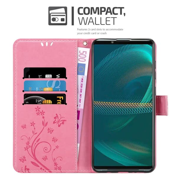 Deksel til Sony Xperia 5 III Lommebokdeksel i blomster design med magnetisk lukking, stativfunksjon og kortplasser