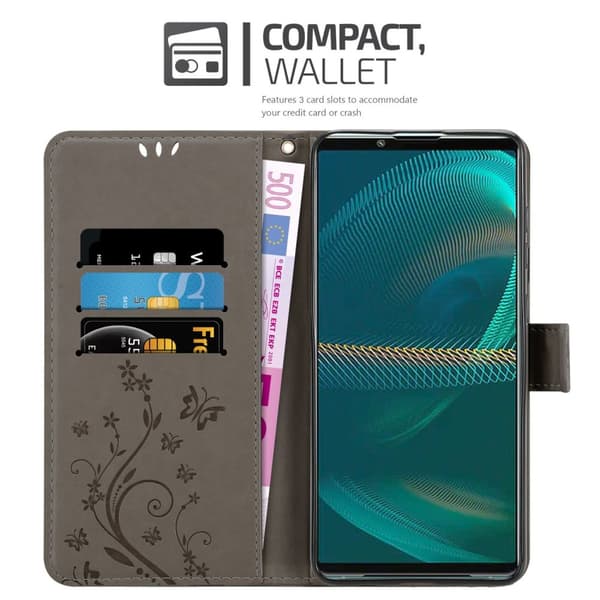 Sony Xperia 5 III Suojakotelo Suojakuori Lompakkokotelo Matkapuhelinkotelo Kukat jossa on magneettisuljenta, jalusta-toiminto ja korttipaikat