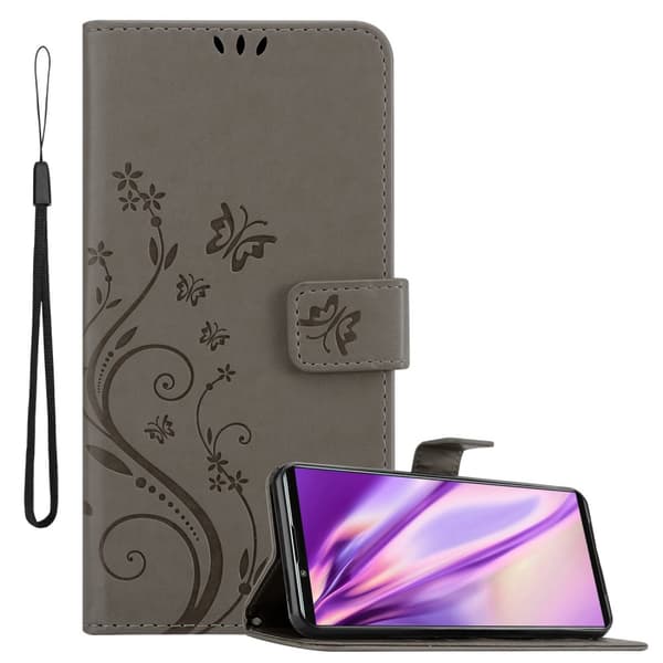 Sony Xperia 5 III Suojakotelo Suojakuori Lompakkokotelo Matkapuhelinkotelo Kukat jossa on magneettisuljenta, jalusta-toiminto ja korttipaikat FLOWER HARMAA