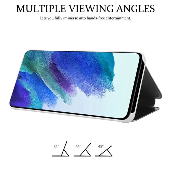 Samsung Galaxy S22 Lompakkokotelo Matkapuhelinkotelo Suojakuori Clear View Mirror Suojakotelo jalusta toiminto 360 asteen suojaus