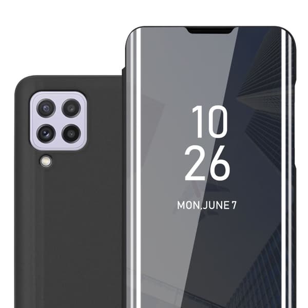 Etui for Samsung Galaxy A22 4G / M22 / M32 4G Deksel Clear View Mirror Beskyttelsesetui med stativfunksjon 360 graders beskyttelse
