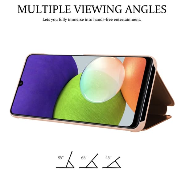 Etui for Samsung Galaxy A22 4G / M22 / M32 4G Deksel Clear View Mirror Beskyttelsesetui med stativfunksjon 360 graders beskyttelse