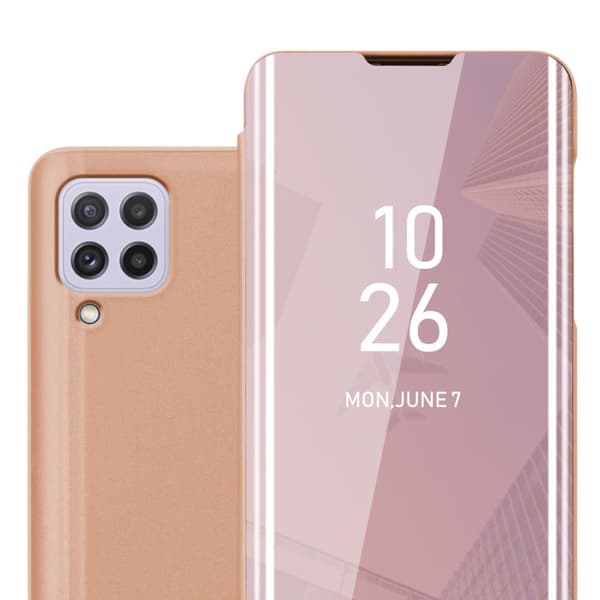 Etui for Samsung Galaxy A22 4G / M22 / M32 4G Deksel Clear View Mirror Beskyttelsesetui med stativfunksjon 360 graders beskyttelse