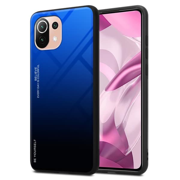 Xiaomi Mi 11 LITE (4G / 5G) / 11 LITE NE Skal Fodral i två färger av TPU-silikon och baksida av härdat glas Case Cover Mobilskydd BLÅ - SVART