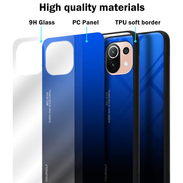 Xiaomi Mi 11 LITE (4G / 5G) / 11 LITE NE Skal Fodral i två färger av TPU-silikon och baksida av härdat glas Case Cover Mobilskydd