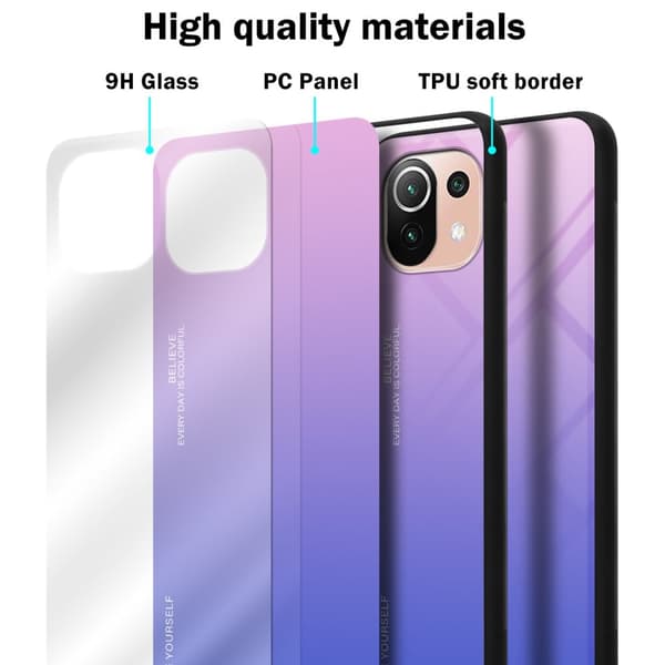 Xiaomi Mi 11 LITE (4G / 5G) / 11 LITE NE Skal Fodral i två färger av TPU-silikon och baksida av härdat glas Case Cover Mobilskydd