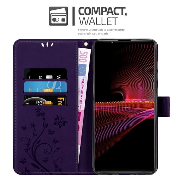 Deksel til Sony Xperia 1 III Lommebokdeksel i blomster design med magnetisk lukking, stativfunksjon og kortplasser