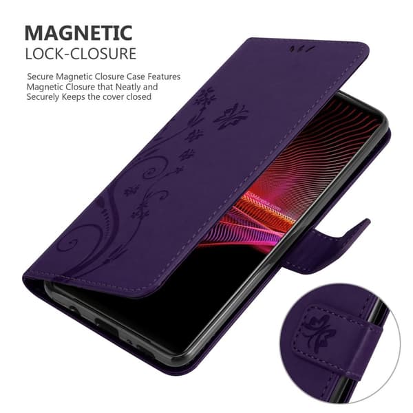 Deksel til Sony Xperia 1 III Lommebokdeksel i blomster design med magnetisk lukking, stativfunksjon og kortplasser