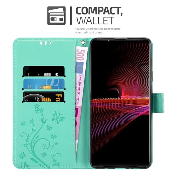 Deksel til Sony Xperia 1 III Lommebokdeksel i blomster design med magnetisk lukking, stativfunksjon og kortplasser