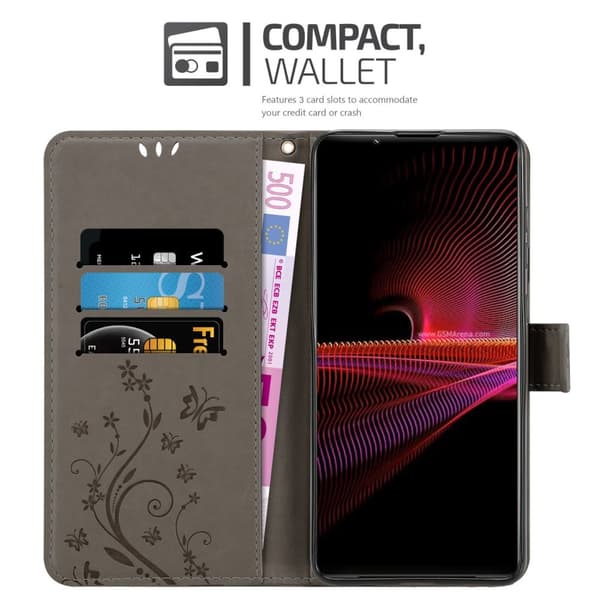 Deksel til Sony Xperia 1 III Lommebokdeksel i blomster design med magnetisk lukking, stativfunksjon og kortplasser