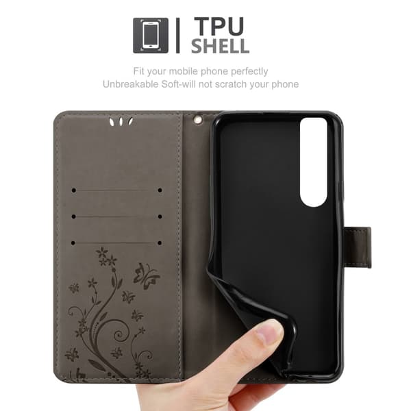 Deksel til Sony Xperia 1 III Lommebokdeksel i blomster design med magnetisk lukking, stativfunksjon og kortplasser