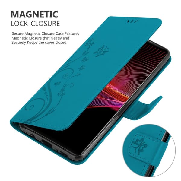 Deksel til Sony Xperia 1 III Lommebokdeksel i blomster design med magnetisk lukking, stativfunksjon og kortplasser