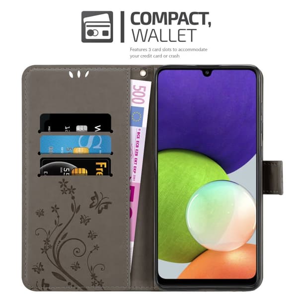 Deksel til Samsung Galaxy A22 4G / M22 / M32 4G Lommebokdeksel i blomster design med magnetisk lukking, stativfunksjon og kortplasser