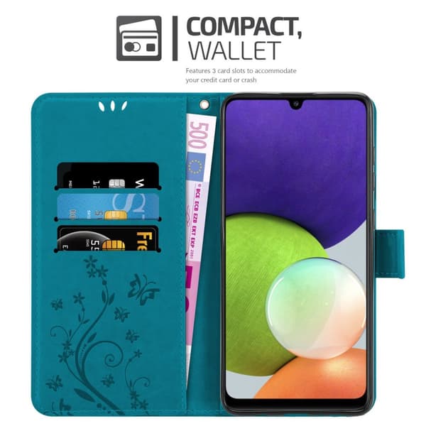 Deksel til Samsung Galaxy A22 4G / M22 / M32 4G Lommebokdeksel i blomster design med magnetisk lukking, stativfunksjon og kortplasser