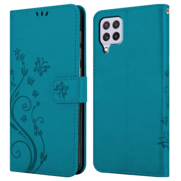 Deksel til Samsung Galaxy A22 4G / M22 / M32 4G Lommebokdeksel i blomster design med magnetisk lukking, stativfunksjon og kortplasser