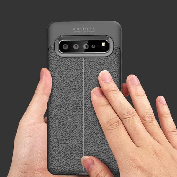 Deksel til Samsung Galaxy S10 5G Beskyttelsesdeksel laget av TPU-silikon med påføring av edelt skinnimitasjon