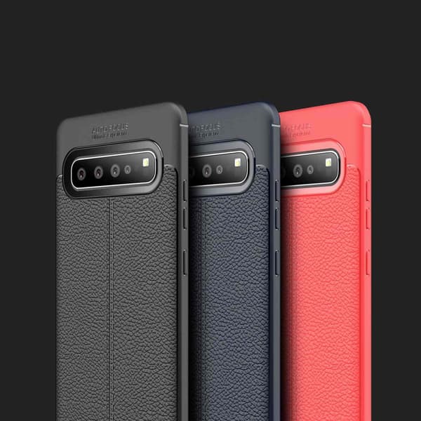 Deksel til Samsung Galaxy S10 5G Beskyttelsesdeksel laget av TPU-silikon med påføring av edelt skinnimitasjon